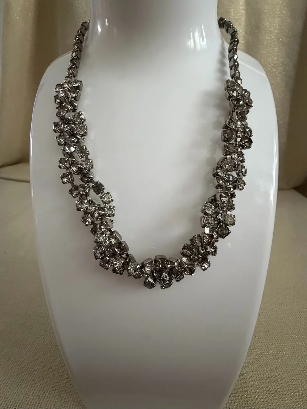 Vintage Rhinestone Statement Necklace - Elegant Multi-Row Women’s Jewelry
